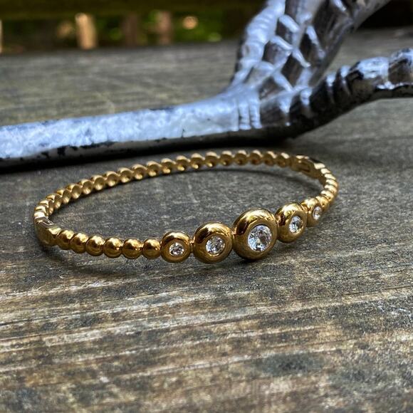 NEW Gold Beaded Bangle Bracelet with Crystal Accents - Picture 5 of 10